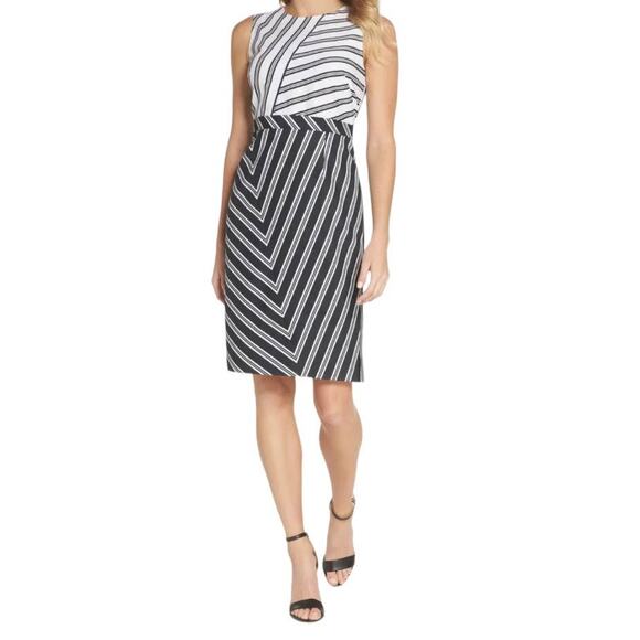 Vince Camuto dress stripe sheath sleeveless black white size 12 - Picture 1 of 5